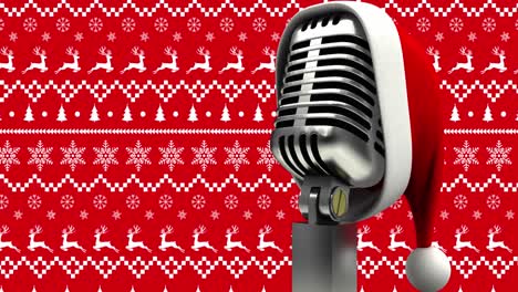 Animation-Eines-Mikrofons-Mit-Weihnachtsmütze-über-Weihnachtsdekorationen