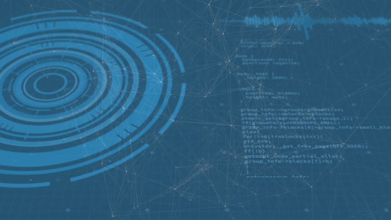 animación de la red de conexiones, procesamiento de datos con escaneo de alcance