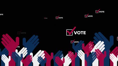 día de las elecciones presidenciales de estados unidos en los estados unidos, animación de electores manos con los colores de la bandera votan por el candidato presidencial de estados unidos