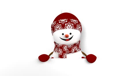 hombre de nieve gracioso con sombrero rojo saludando con las manos y sonriendo. hermosa animación de dibujos animados en 3d con pantalla verde. tarjeta de felicitación animada. feliz navidad y feliz año nuevo concepto.