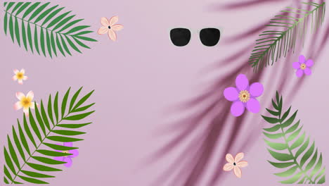 animation of palm tree leaves and flowers over shadows