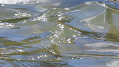 close up artistic nature background: river waves reflect sunny sky