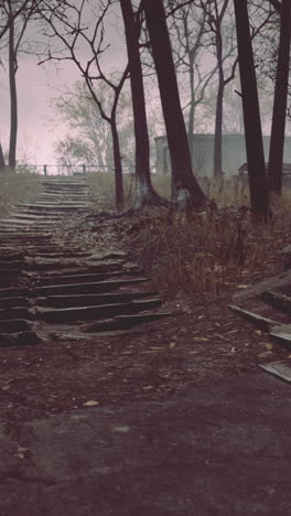 las escaleras del parque, llenas de niebla y abandonadas.