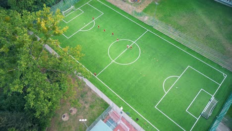 aerial top down view of soccer football field