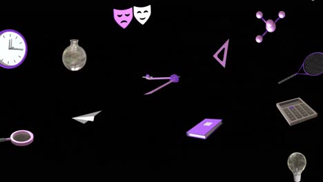 animación de iconos educativos con espacio de copia sobre fondo negro