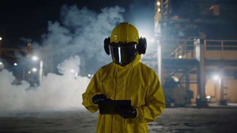 industrial worker in hazmat suit