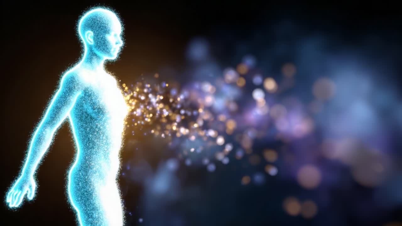 A mesmerizing digital representation of a glowing figure exuding particles of light, capturing the essence of artistry and technology in a captivating design