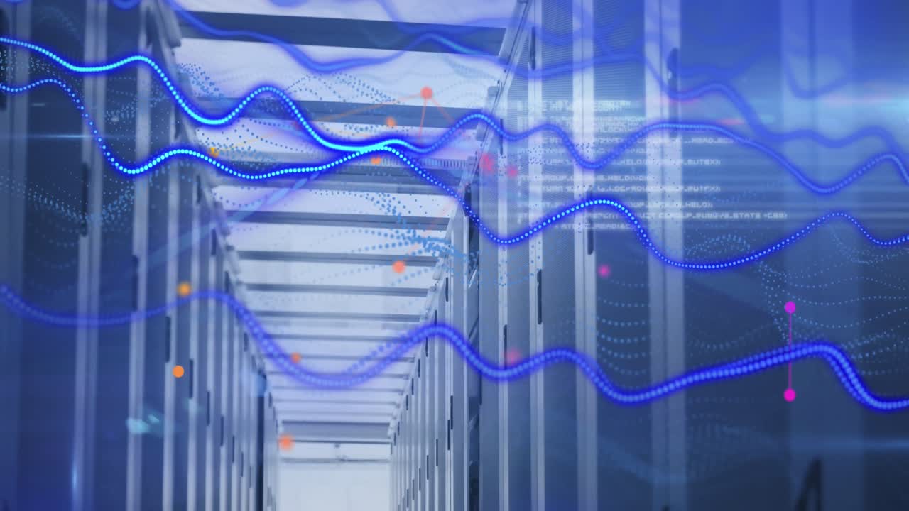 Animation of blue waves moving over servers