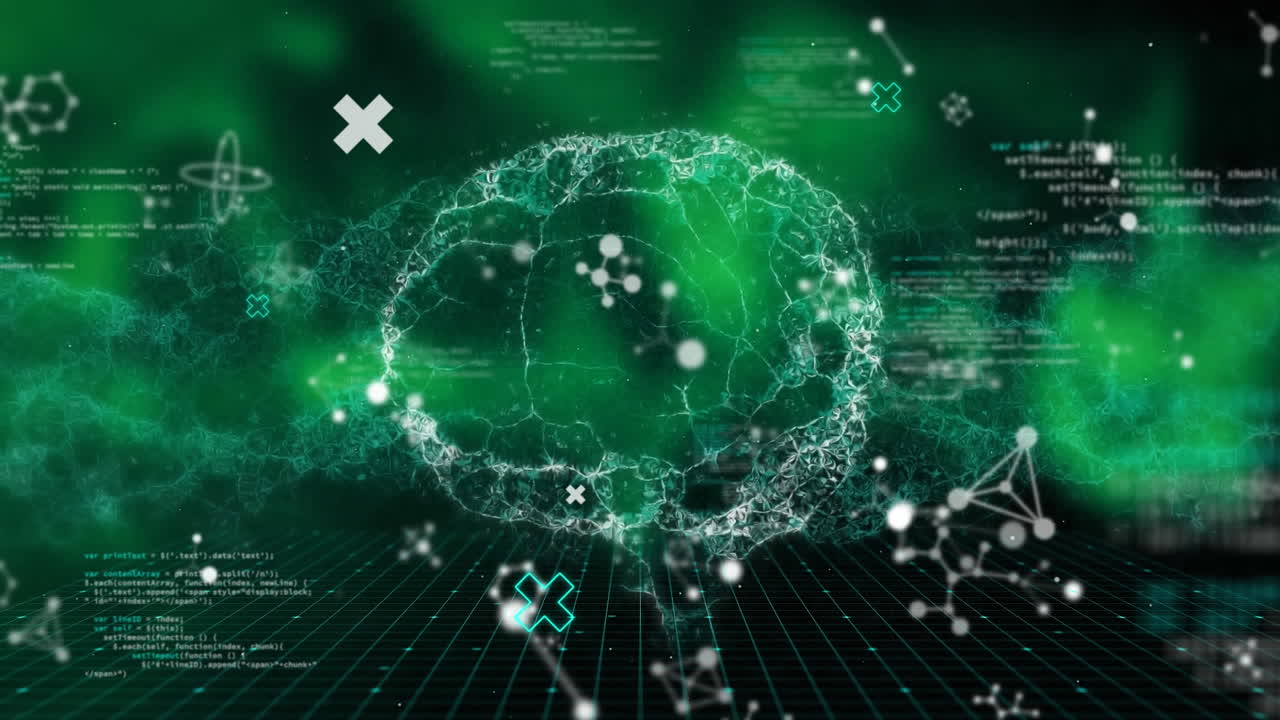 어두운 배경에서 인간의 뇌를 통해 데이터 처리의 애니메이션