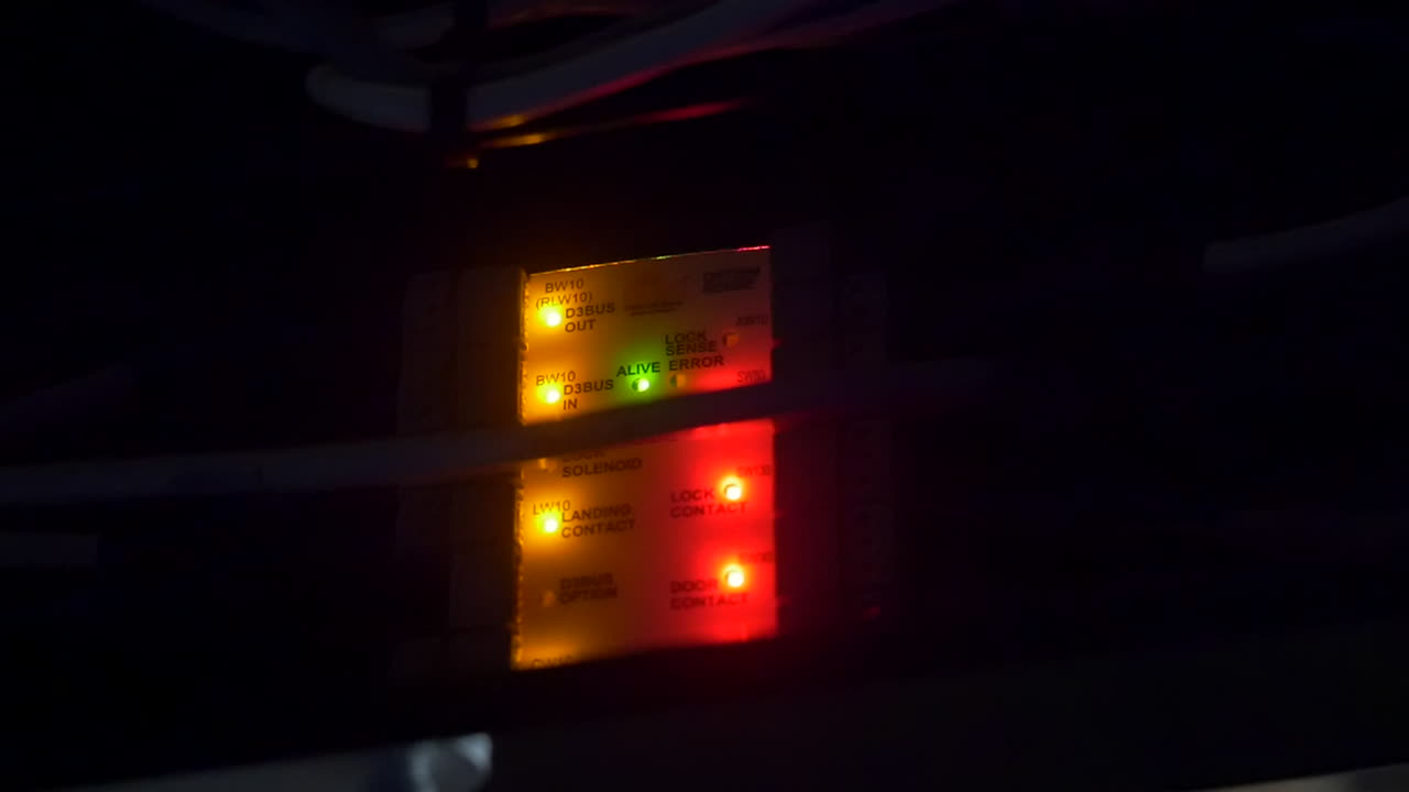 luces de la unidad de control del panel que parpadean en rojo, ámbar y verde, sistema de advertencia