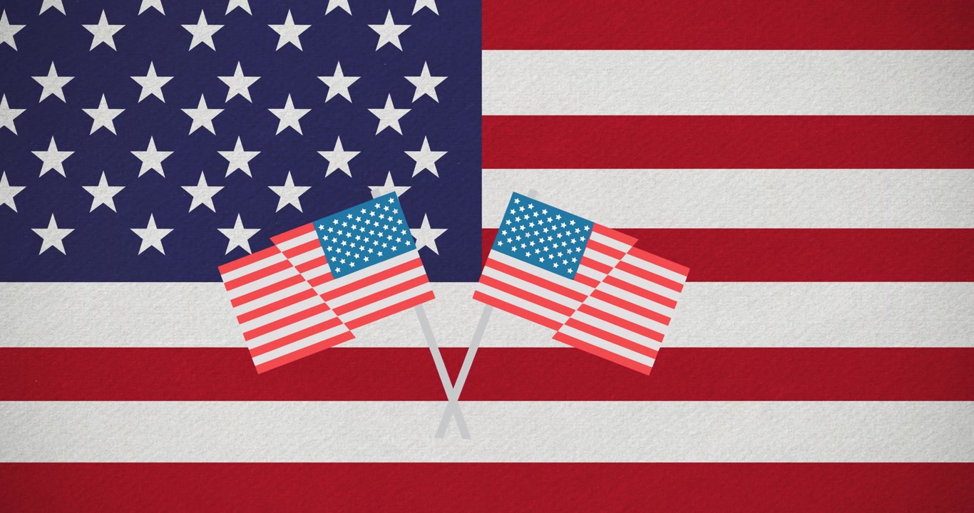 Animation of american flags icons over american flag