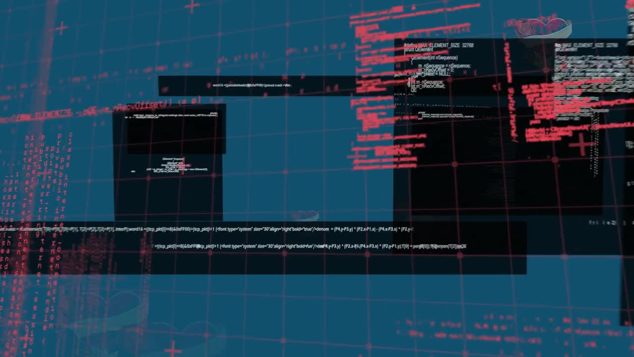 animación del procesamiento de datos y corazones sobre fondo negro