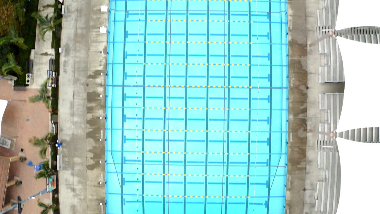 Aerial View of an Empty Olympic-Sized Swimming Pool