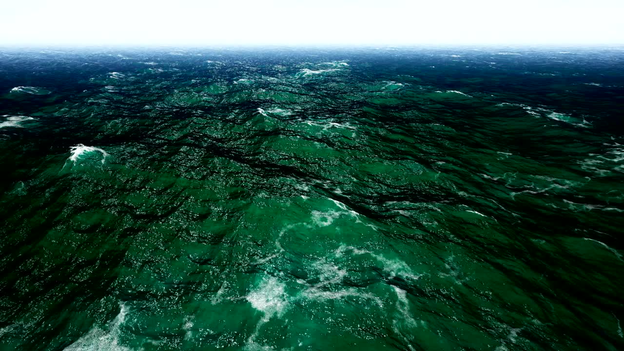 летающий над спокойным океаном голубое небо. анимация бесперебойной петли. 4k