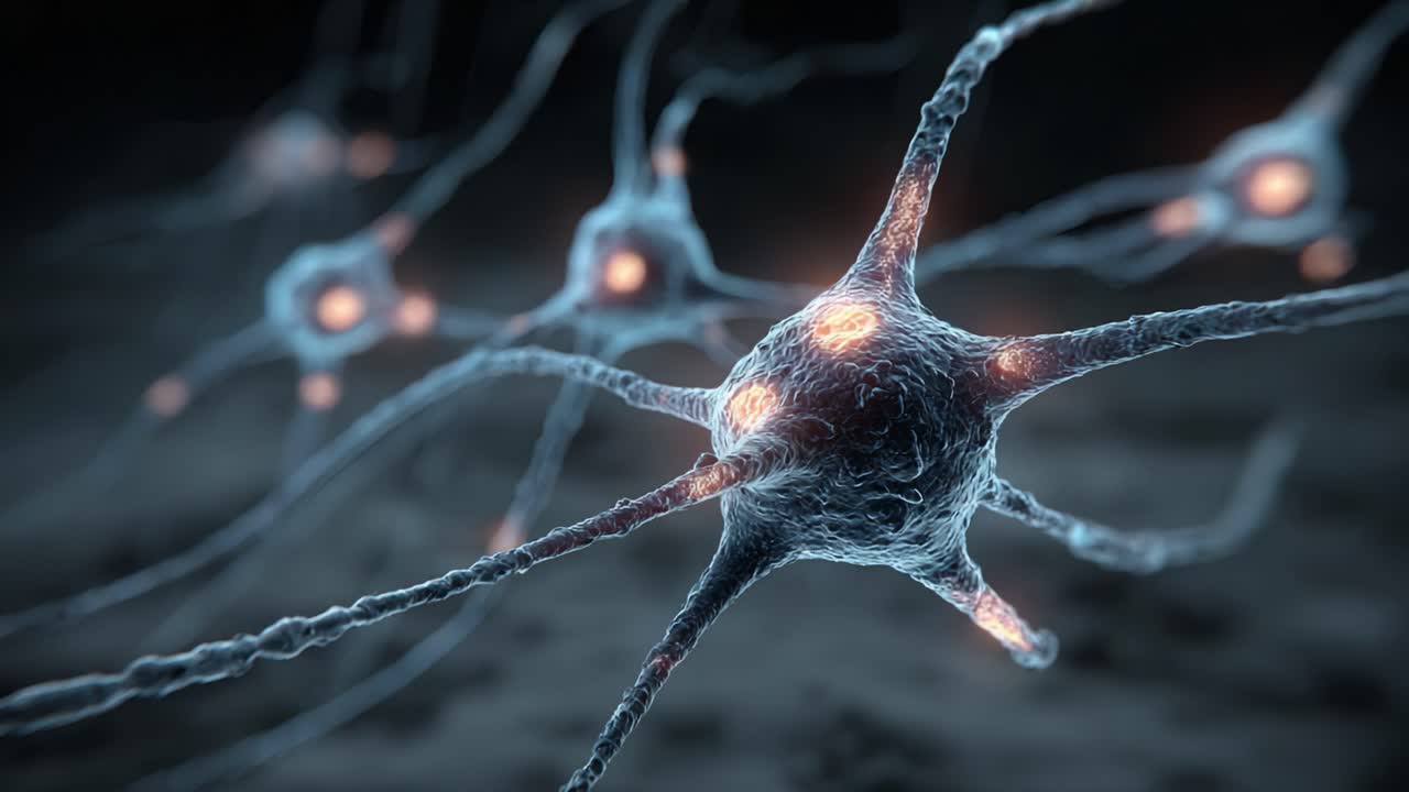 Dynamic Neuron Activity: Visualization of Neurons Interacting in a Neurobiological Environment, Highlighting Neural Connections and Synaptic Transmission
