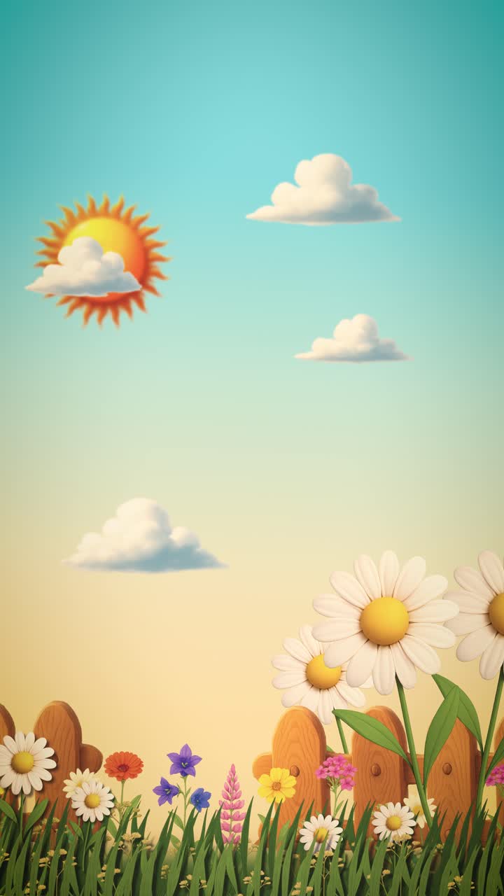 A cheerful animated spring scene. Bright colors and a playful ...