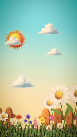 a cheerful animated spring scene. bright colors and a playful atmosphere make it perfect for children's content, storybook illustrations, or cheerful nature animations