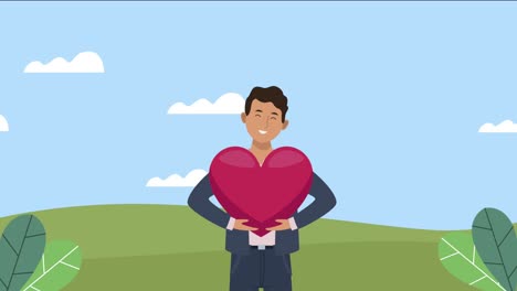 businessman lifting heart in the camp animation