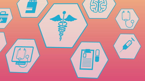 animation of medical icons over pink background