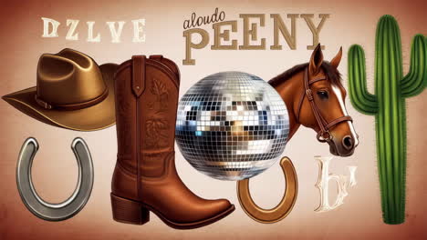 western and disco elements collage