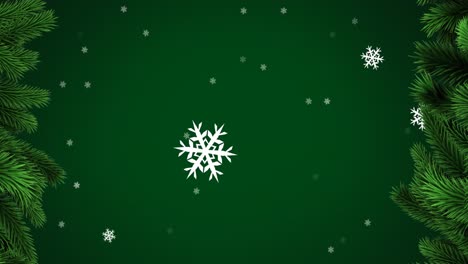 Animación-Digital-De-Copos-De-Nieve-Y-Estrellas-Moviéndose-Sobre-Fondo-Verde