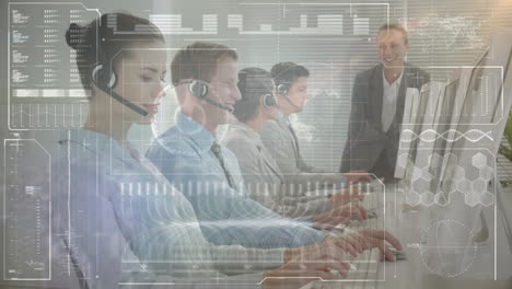 animazione dell'elaborazione dei dati finanziari su uomini d'affari che lavorano in ufficio