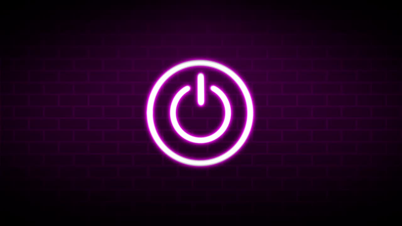 icono del botón de encendido de la línea de neón brillante. señal de inicio. animación gráfica de movimiento de video 4k