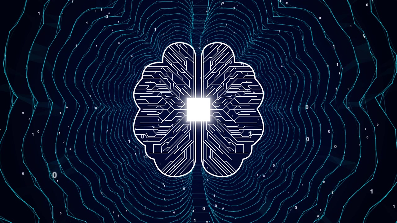Digital Brain Concept with Circuitry and Binary Data Flow