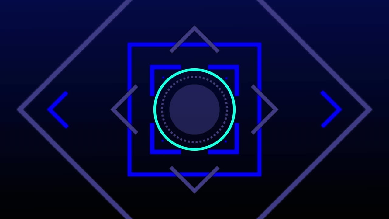 animación de triángulos y círculos de neón azul sobre fondo negro