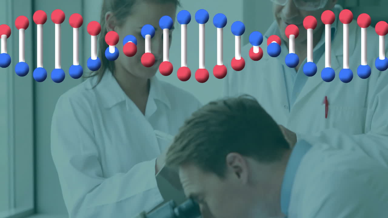 실험실에서 다양한 과학자들에 대한 dna 가닥의 애니메이션