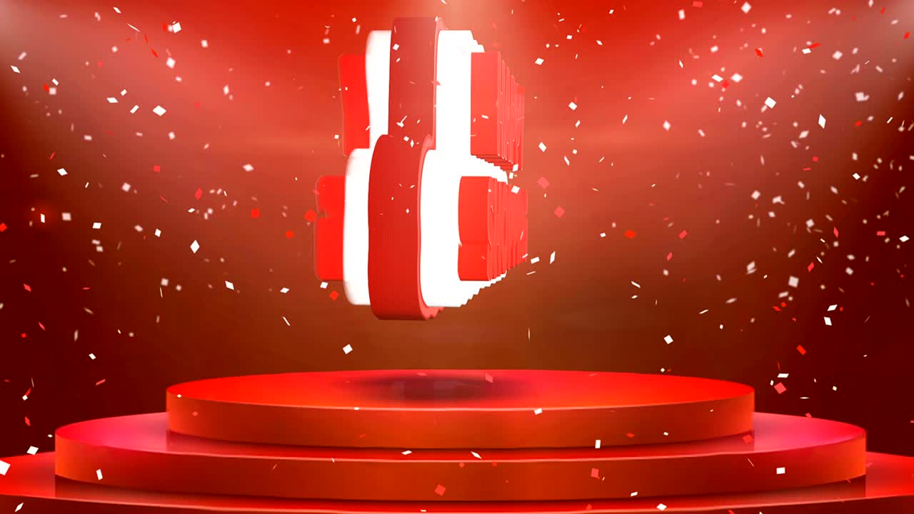 행복한 쇼핑 텍스트 애니메이션 무대 포디움 콘페티 루프 애니메이션