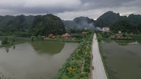 beautiful aerial drone shot of vietnamese nature with mountains and lakes