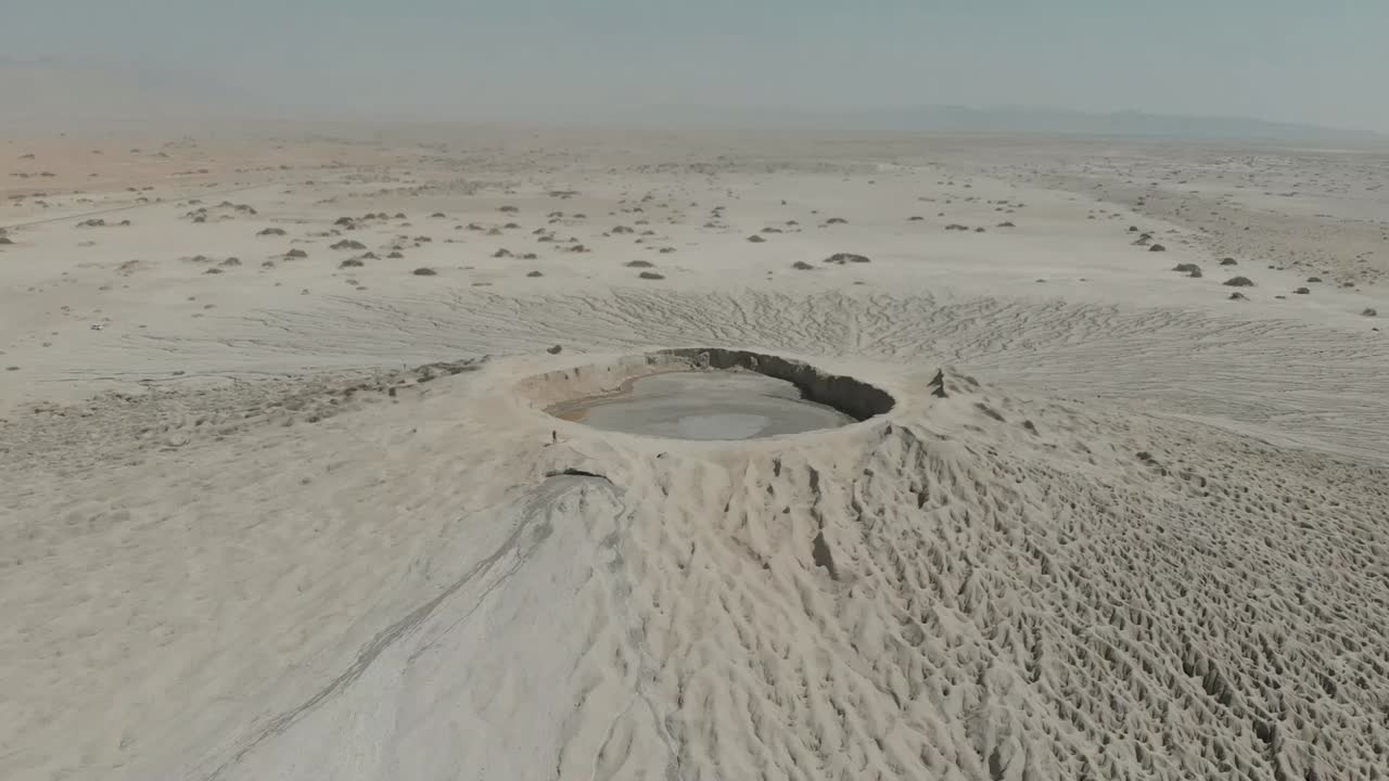 Aerial View of a Mud Volcano in a Desert