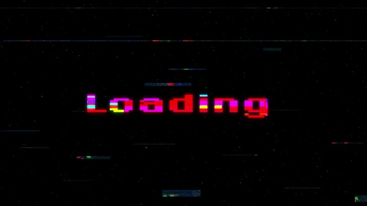 Colorful Glitching Loading Text on Black Background