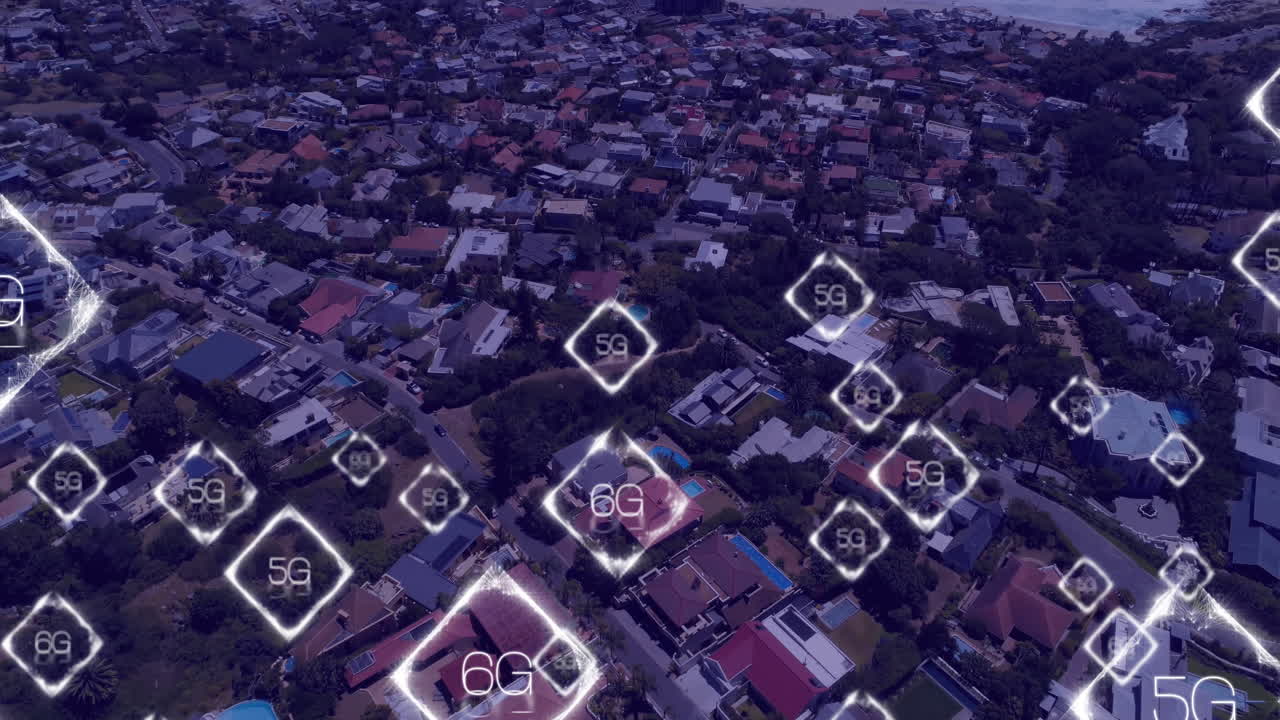 도시 풍경 위의 6g 텍스트 네트워크의 애니메이션