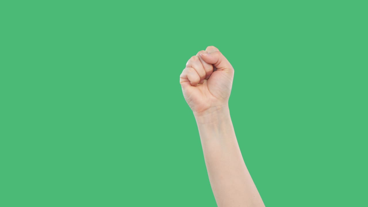초록색 배경에 주먹을 은 사람의 손을 들고 사회 혁명, 민족 반란, 시위에 나선 사람들.