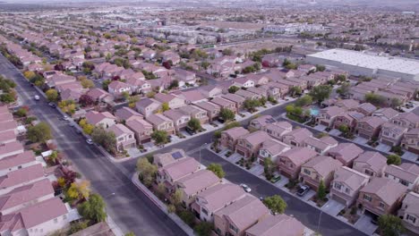 aerial view of summerlin, west las vegas residential neighborhood, buildings and streets, nevada usa, drone shot