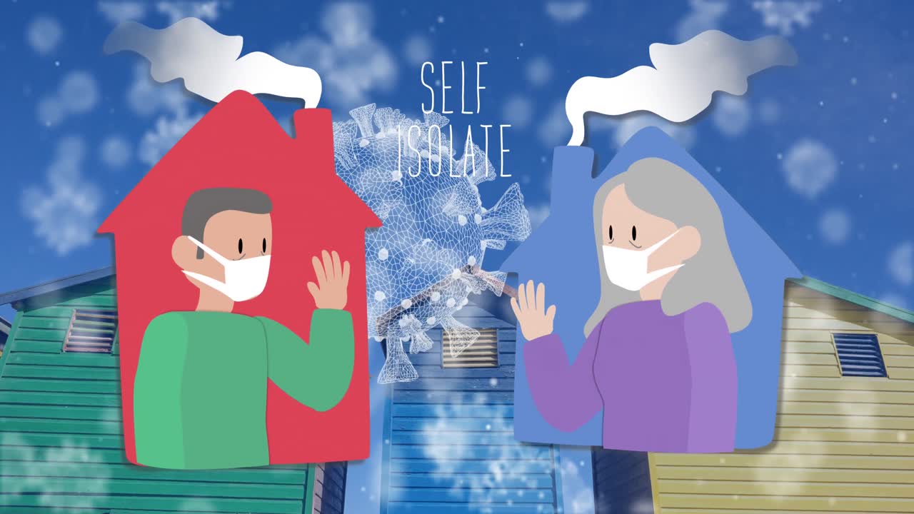 마스크를 쓰고 코로나바이러스를  ⁇ 고 있는 사람들을 자가 격리합니다.