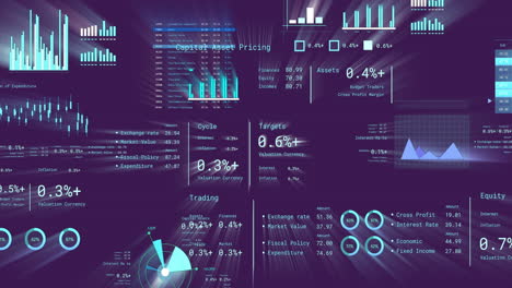 animation of statistics and data processing over purple background