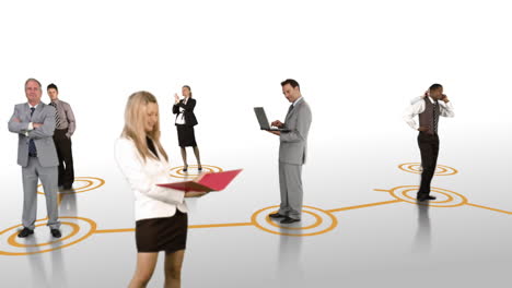 business people connecting on white background