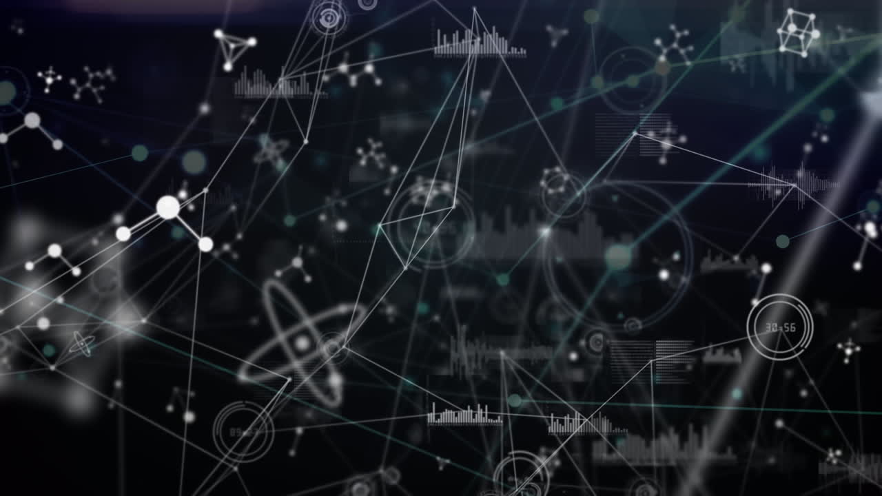 검은색에 빛나는 연결 네트워크와 정보 처리의 애니메이션