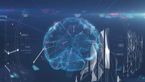 animation of glowing human brain with digital interface data processing