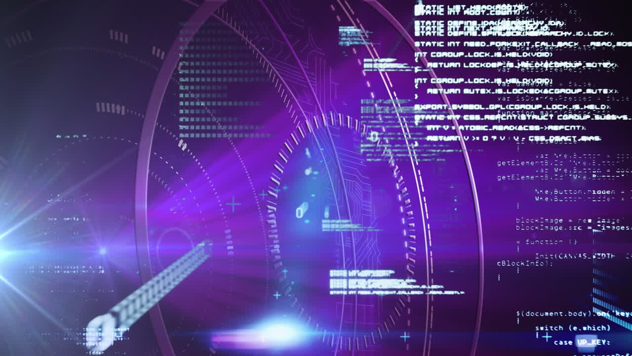 Animation of scope scanning and data processing over purple background