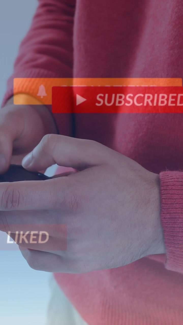 Animação de ícones de redes sociais flutuando contra a parte central do corpo de um homem usando smartphone
