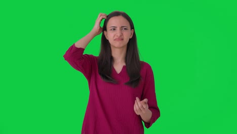 confused indian girl thinking something green screen