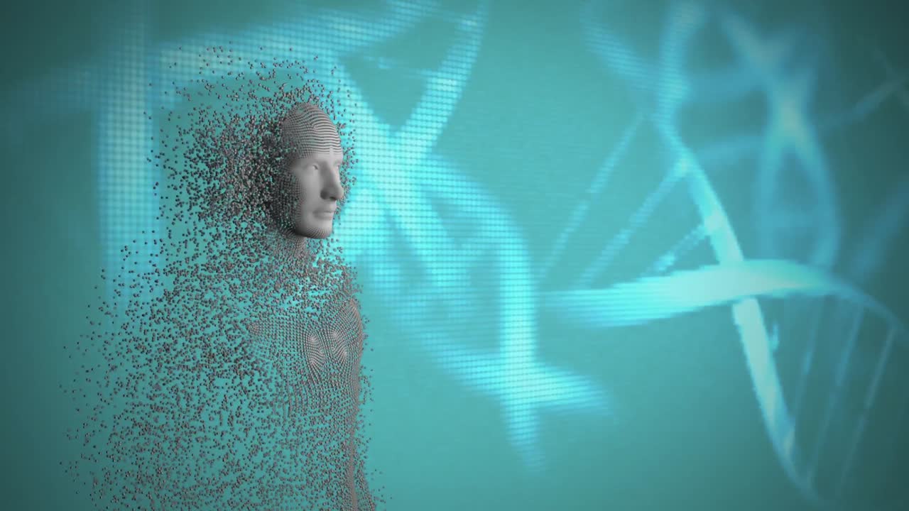 трехмерная нить днк и движущееся человеческое тело