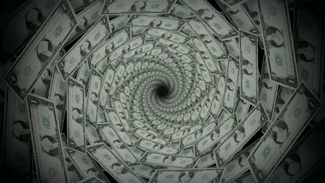 one dollar bill spiral 3d tunnel background looped animation