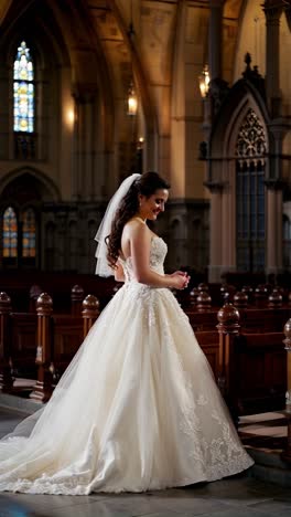 bride in a beautiful wedding gown in a church