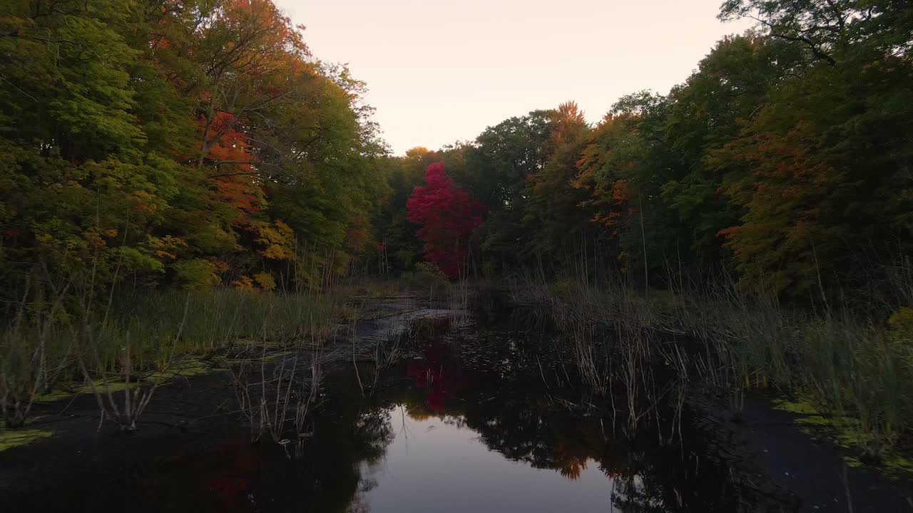 vía de baja altura sobre un pequeño arroyo en muskegon durante el otoño
