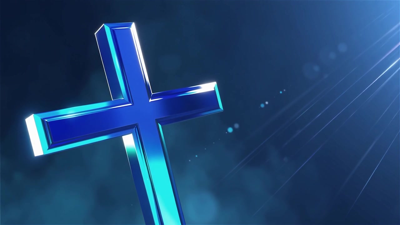 Croix chrétienne, lumière céleste, fond de culte.